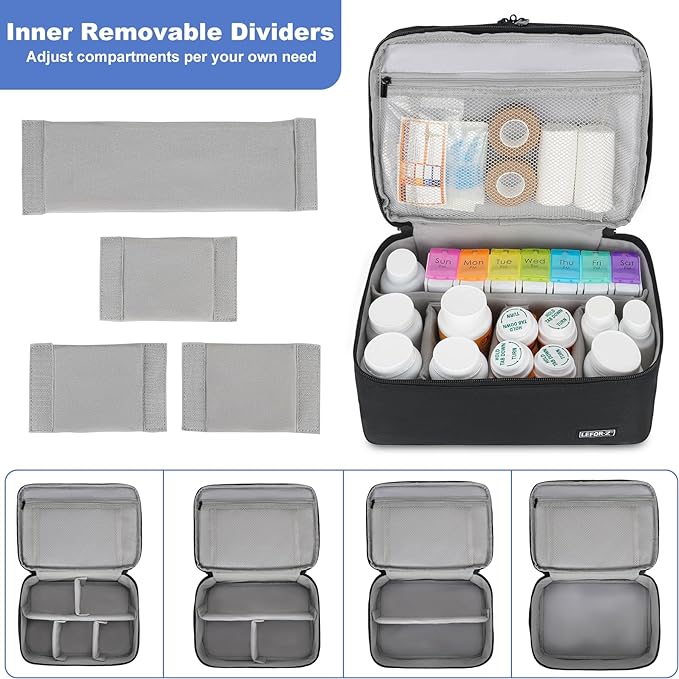 Medicine Storage Bag,Double Layers Pill Bottle Organizer Bag Empty with Lockable Zipper&Adjustable Divider,Medication Travel Carrying Bag for Pills,Vitamins,Medical Supplies