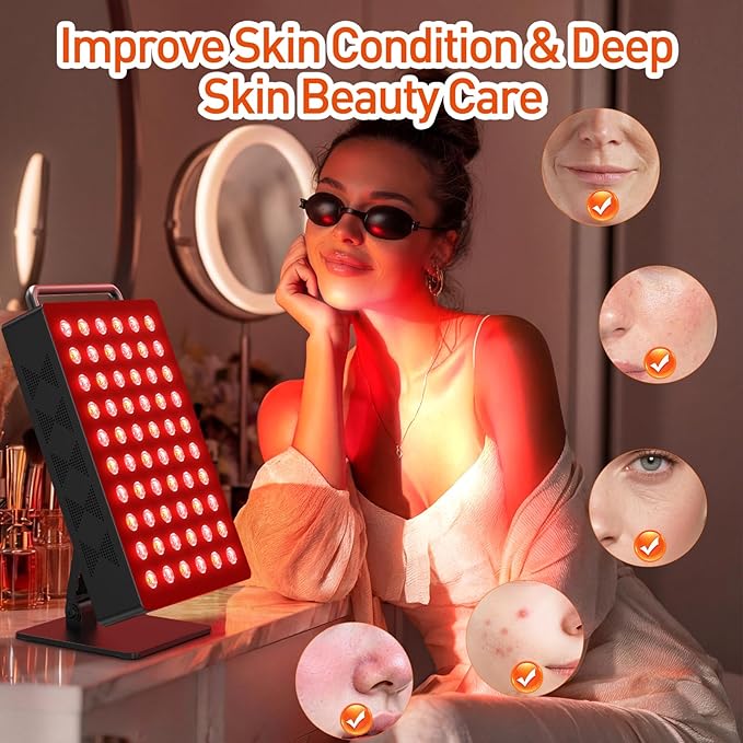Red Light Therapy Panel 5 Wavement 60 Dual Chip LEDs 630+660+810+830+850nm Red and Near Infrared Lamp Therapy Device 100W with Timer & Stand for Body Pain Relief Face Skin Health Sleep Black
