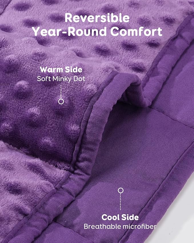 Kivik Minky Dot Weighted Blanket for Adults, 12 lbs Breathable Heavy Throw Blankets, Ultra Soft Cooling Weighted Comforter, Machine Washable, 48"x72" Twin, Purple