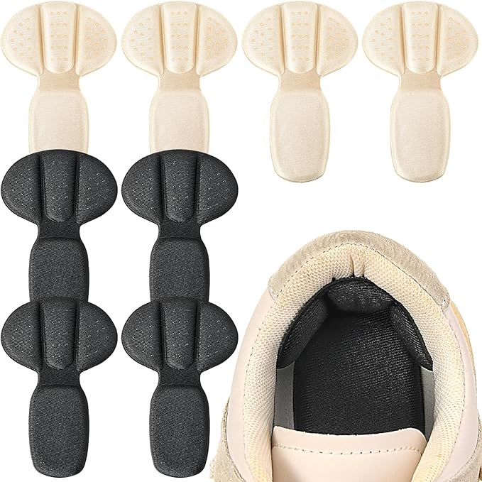 Heel Pads for Shoes Too Big, 4Pcs Mesh Adhesive Heel Grips Inserts for Boots, Loose Shoes, Reusable Heel Heel Cushion Pads for Women Men, Anti Blister Shoe Liners Heel Protectors(Black&Nude)