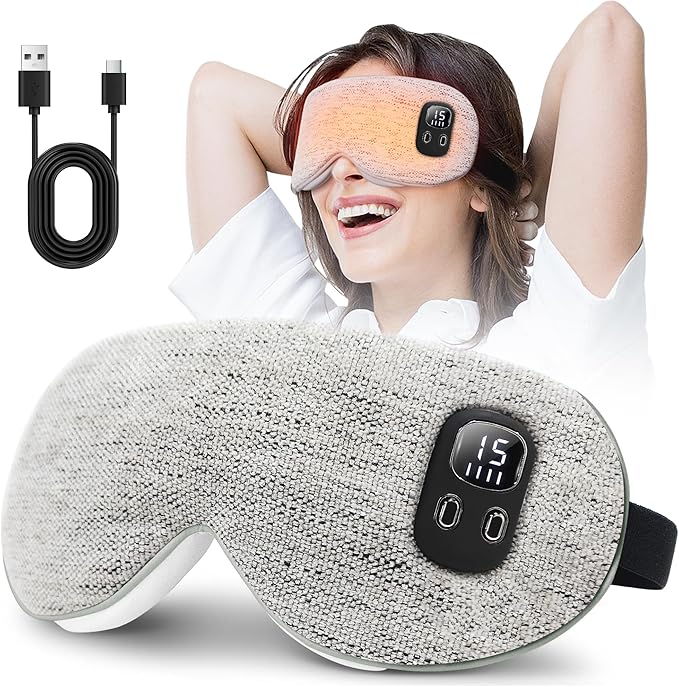 EASICUTI Heated Eye Mask, Cordless Warm Eye Compress for Dry Eyes Blepharitis Stye Treatment Eye Relief Improve Sleep, 4-Level Temperature & Timer, Washable Eye Heating Pad for Sleeping, Travel, Grey
