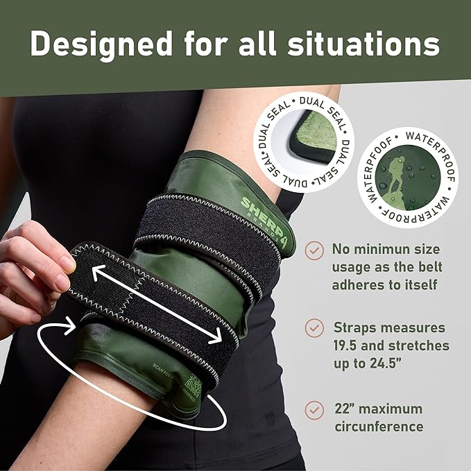 Medium Gel Ice Packs for Injuries Reusable Wrap with Straps - Hot and Cold Pack for Pain Relief, Tennis Elbow, Ankle, Foot, Hand - 8" x 12" - Green