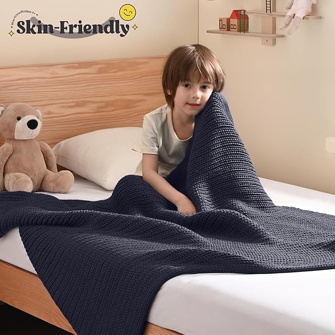 Guohaoi Knitted Weighted Blanket Kids (Dark Grey 36"x48" 3lbs) No Beads Cooling Heavy Blanket, Home Decor Breathable Chunky Knit Throw Blanket for All-Season Use