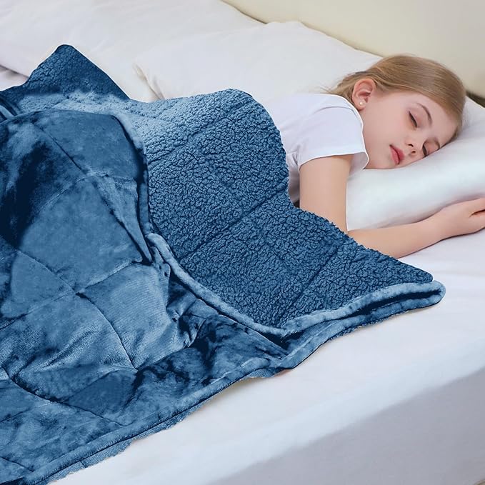Aemicion Weighted Blanket for Adults (10lbs,48"x72",Slate Blue on Both Sides) Sherpa Fleece Heavy Blanket for Sleeping Perfect for 80-110lbs,Machine Washable
