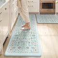 KIMODE Anti Fatigue Kitchen Mats for Floor Cushioned,Boho Floral Kitchen Rugs Sets of 2 Non Slip,Wide Memory Foam Kitchen Floor Mat for Laundry Sink Bathroom Office,Blue 20" x 47"+20" x 32"