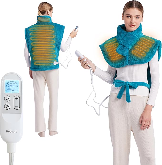 Bedsure Wrap Heating Pad for Neck and Shoulders and Back - Birthday Gifts for Seniors Women Mom, Electric Heated Pad for Full Body, Fast Heating Large 24"x34", ETL Certified, Blue
