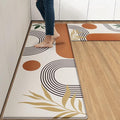 Kitchen Mats for Floor 2 PCS, Anti Fatigue Mat Set, Boho Cushioned Non Slip Waterproof Kitchen Rugs, Wipe Clean PVC Leather Runner for Sink, Laundry, Office, Kitchen Decor 17"x47"+17"x29", Brown