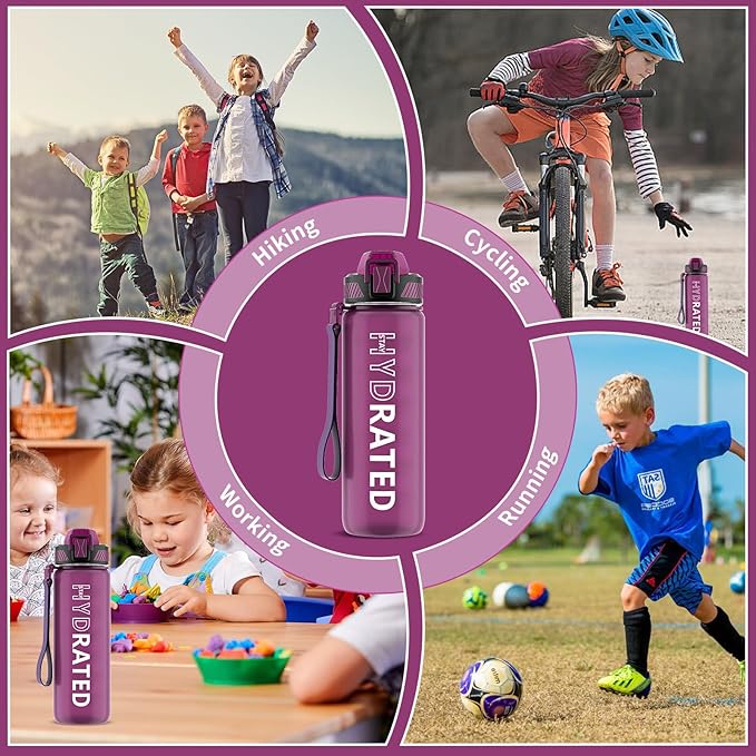 Water Bottle with Straw, 27oz Motivational Water Bottles with Time Marker to Drink, Tritan BPA Free, 750ml Sports Water Bottle with Carry Strap LeakProof for School Fitness Outdoor (1Pack)