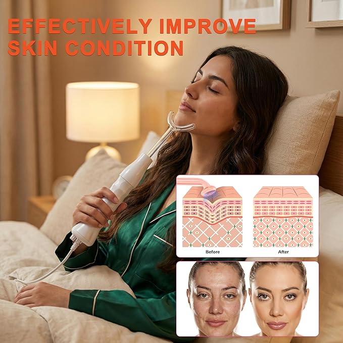 Hi Frequency Facial Care Tool Skin Tonning Device with 7 Electrode Tubes 2 Colors Options Elitzia ETSC640N (Orange)