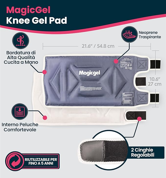 Magic Gel Ice Pack for Knee - Reusable Cold Wrap for Injuries - Soft Flexible Cooling for Icing Knees, Elbow, Calf, Wrist - Adjustable Wraparound Straps