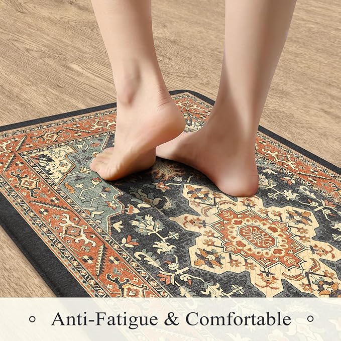 Kitchen Mats for Floor 2PCS Cushioned Anti Fatigue,Farmhouse Vintage Comfort Standing Kitchen Rugs Non Slip,Memory Foam Carpet for Laundry Office Bathroom,Blue