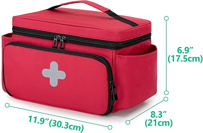CURMIO Small Medicine Storage Bag Empty, Family First Aid Box, Pill Bottle Organizer for Emergency Medical Supplies, Red (Bag Only, Patent Pending)