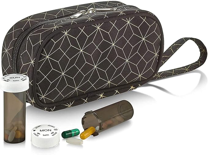 Pill Case and Pills Bottle Organizers - (Pack of 2) Weekly and Daily Medicine Container Carrier Tote Bag for Weekly Pill Bottles with 6 Extra Daily Bottles