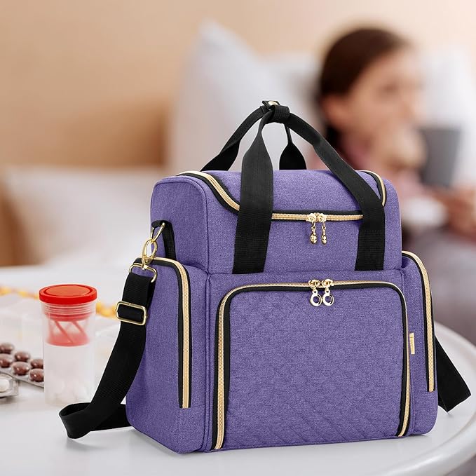 LUXJA Large Medicine Bag with 2 Removable Cases, Medicine Storage Bag with Multiple Storage Sections (Suitable for Travel or Home), Purple