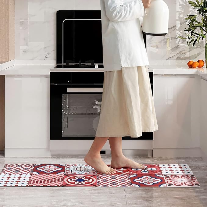 Ashler Kitchen Mats Cushioned Anti-Fatigue Kitchen Rugs, Non-Slip Waterproof Kitchen Floor Mats, Ergonomic Comfort Foam Standing Rug for Kitchen, Office, Floor, Laundry, Sink, 17x47 in, Red