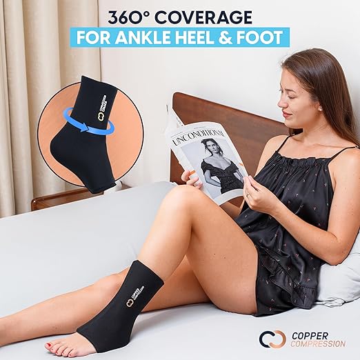 CopperFreeze™ Ankle Sleeve by Copper Compression – Hot & Cold Therapy Support for Ankle Pain, Swelling, Sprains, Plantar Fasciitis, and Injury Recovery – 360° Copper Infused Relief for Foot & Heel – One Size