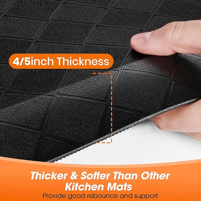4/5 Inch Extra Thick Kitchen Mats for Floor,Non Slip Anti Fatigue Kitchen Rugs,Waterproof Stain Resistant Sink Mat,Cushioned Standing and Comfort Mats for Office (17"x28" Black)