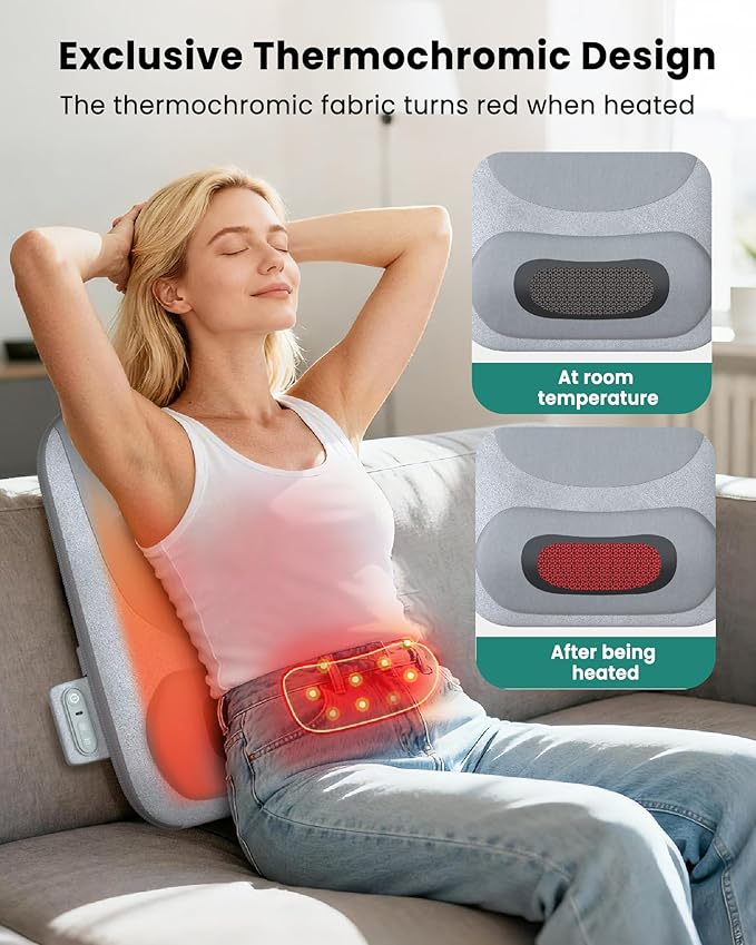 Cordless Back Massager with Heat, Up and Down Rolling Massage & Heated Lower Back, 4D Shiatsu Back Massager for Pain Relief Deep Tissue, Electric Back Massagers for Chair Office Home Use