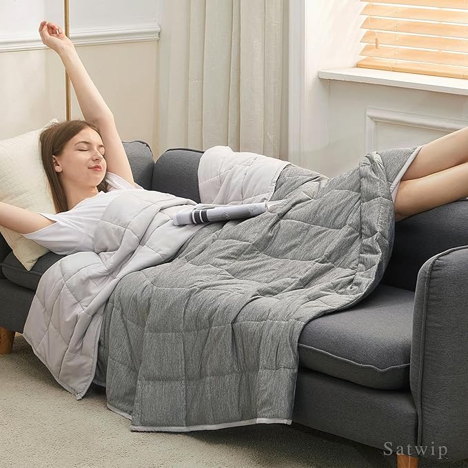 Satwip Cooling Weighted Blanket 20 lbs Queen Size Cool Moire Jersey Bed Blanket for Hot Sleeper with Soft Breathable Sanded, 60 x 80 inches, Grey