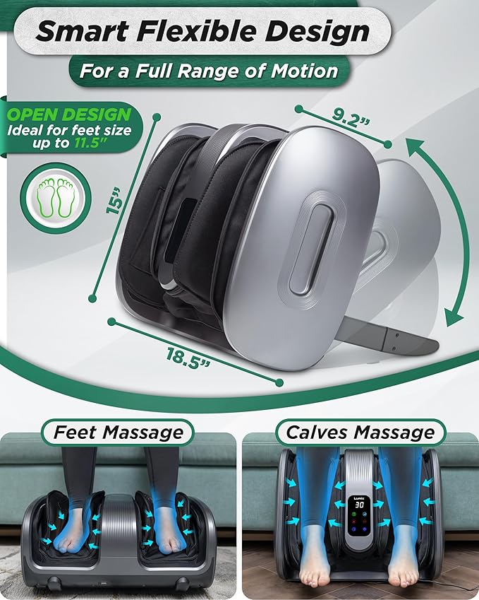 Lunix LX20 FSA Foot and Calf Massager for Plantar Fasciitis, Neuropathy Relief, Adjustable Leg Ankle Deep Kneading Shiatsu Therapy with Heat, Blood Circulation, Hot Cold Pockets Granite Gray