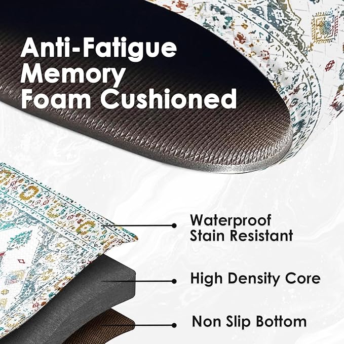 Arttown Boho Anti-Fatigue Kitchen Rug Set of 2 Cushioned Floor Standing Mat Waterproof Non-Slip Mat and PVC Ergonomic Comfort Foam Rug
