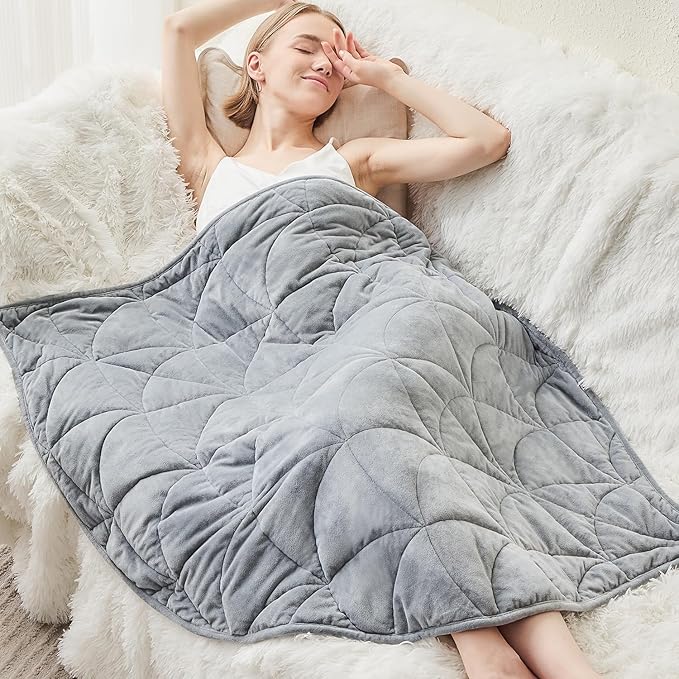 Weighted Lap Blanket 7 lbs for Adults, Luxury Soft Small Weighted Blanket, Compact Portable Weighted Lap Pad for Relaxation, Sleeping, Travel, All-Season Use, Light Grey, 40" x 52"