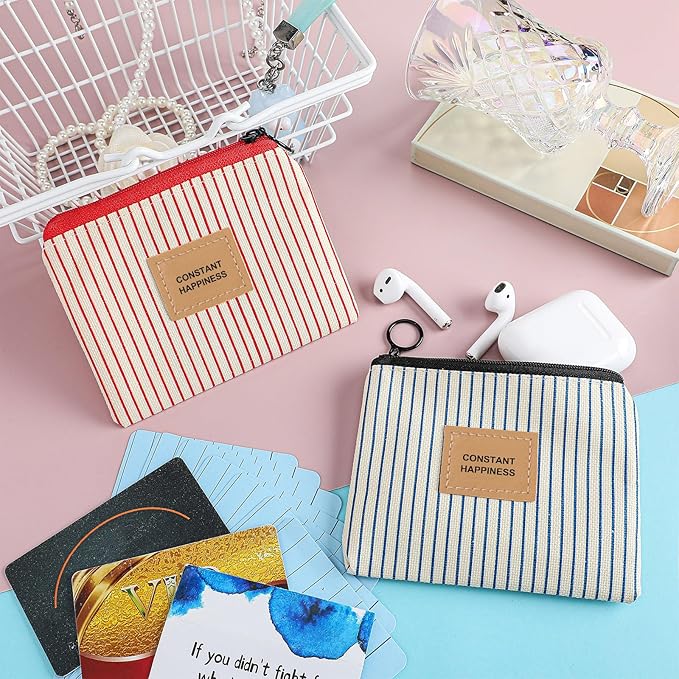 2 Pcs Birth Control Pill Packet, 4.7 x 3.6 Inch Canvas Wallet Pill Holder Sleeve Pouch with Zipper for Card Organizer, Pocket Pouch Wallet for Women Privacy Protection