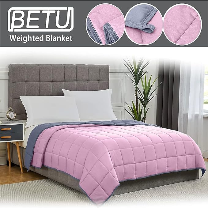Weighted Blanket for Adults 15lbs, 60"x80", Queen Size Cooling Heavy Throw Blanket for 120-160lbs, Microfiber Soft Thick Big Blankets Weighted Comforter Gift for Sleeping, Pink Grey