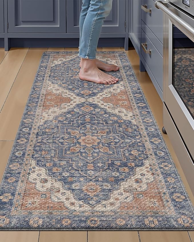 LUMI Anti Fatigue Kitchen Mat, Waterproof & Stain-Resistant Cushioned Standing Mat, Non-Slip Comfort Rug for Kitchen, Sink, Laundry, Home Office, 17" x 59", Indigo