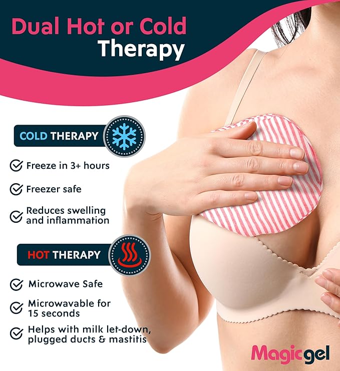 Magic Gel Luxury Breast Therapy Pack | Nipple Pads Breast Feeding Essentials for New Moms | Includes 2X Breast Ice Packs (Hot or Cold) for Breastfeeding or Breast Augmentation Post Surgery Pain Relief
