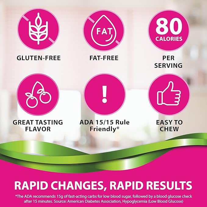 TRUEplus Soft Tabs Glucose Tablets, Chewable, Kiwi Strawberry Flavor, 16g Fast-Acting Carbohydrates, Fat Free, Gluten Free, Raise Low Blood Sugar and Boost Energy, 4 Count, 12 Packs