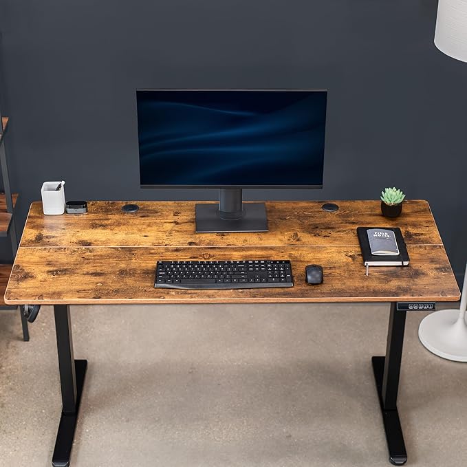 VIVO Electric 55 x 24 in Standing Desk, Memory Height Adjustment, Rustic Vintage Brown Top Black Frame, DESK-E155TN