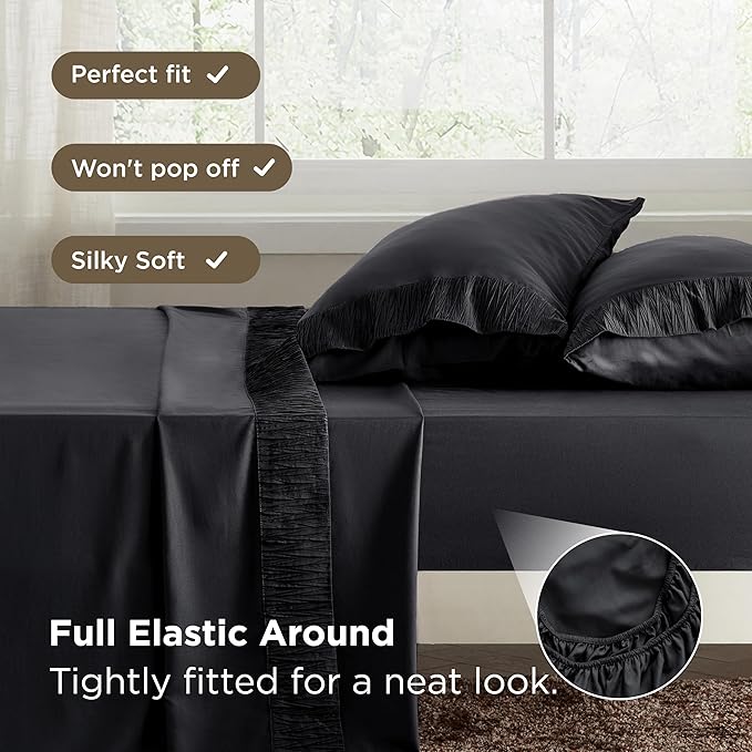 Bedsure Queen Sheet Set - 4 Pieces Soft Queen Size Sheets - Breathable & Cooling - Hotel Luxury - Easy Care Polyester Microfiber Bedding for Women, Men, Black