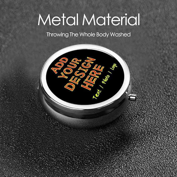 Custom Pill Box Personalized Round Small Pill Case with Mirror Add Your Photo Text Logo Name Decorative 3 Compartment Portable Metal Medicine Container Vitamin Organizer for Pocket Purse Travel