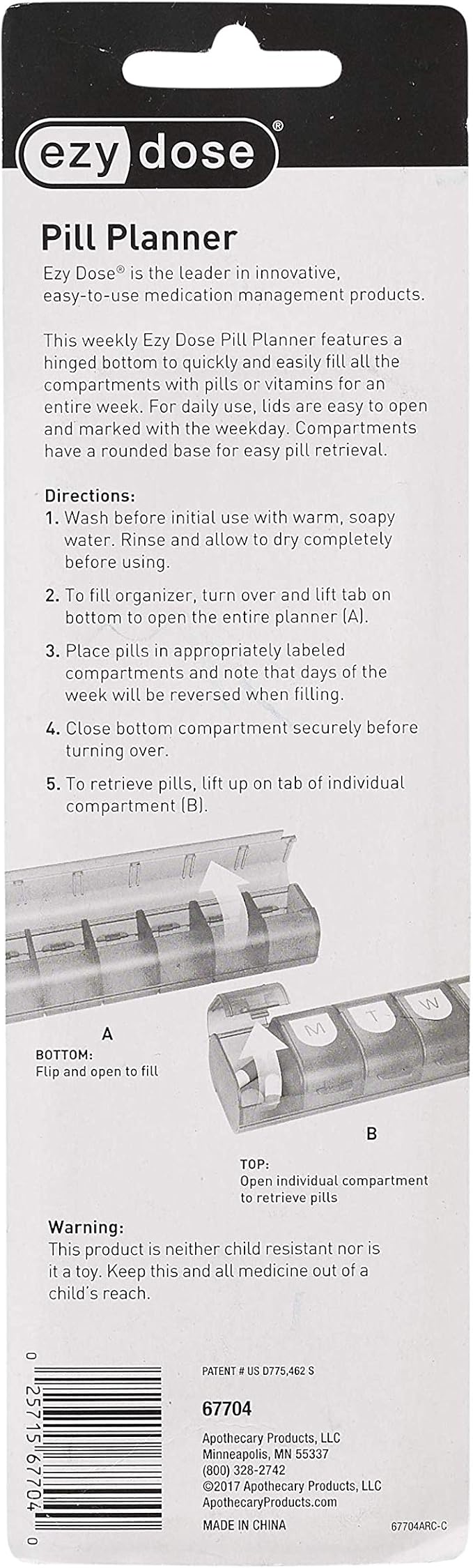 EZY DOSE Weekly (7-Day) Pill Case, Medicine Planner, Vitamin Organizer, X-Large Compartments, Easy Fill All Compartments at Once, Convenient and Easy to Use, Color May Vary, BPA Free