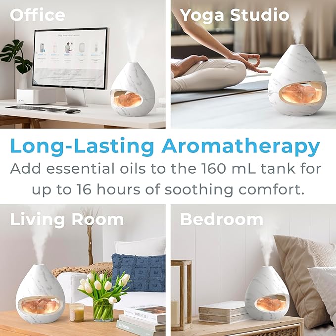 Pure Enrichment® PureGlow™ Crystal - 2-in-1 Himalayan Salt Lamp & Ultrasonic Essential Oil Diffuser, Original Salt Therapy Lamp, 100% Pure Himalayan Salt, Ambient Glow, 160 mL 16-Hour Tank (Marble)