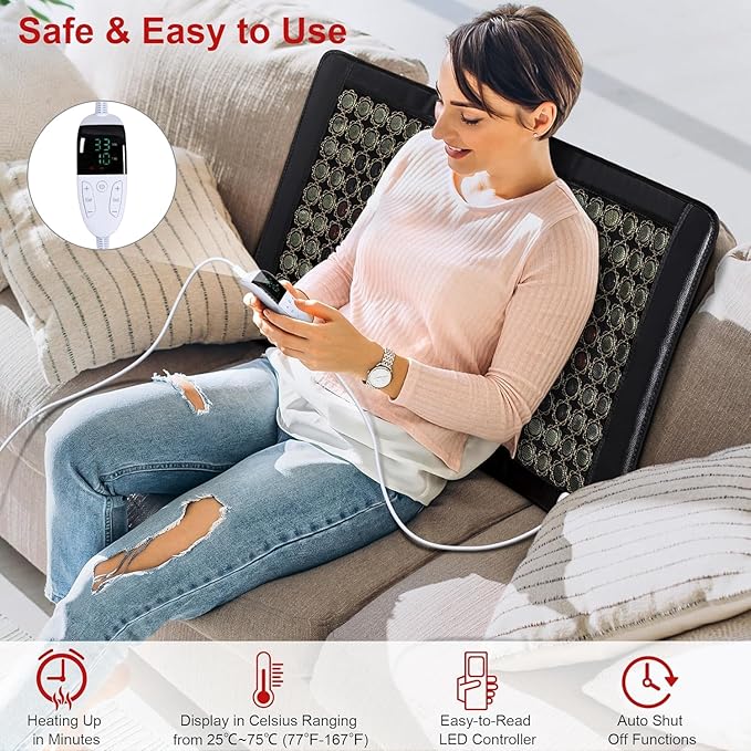 Jade Heating Pad for Back, Far Infrared Heating Pad, Smart Controller with Memory Function, Heating Pads with Travel Bag and Auto Shut Off, 31.5 x 21 inches