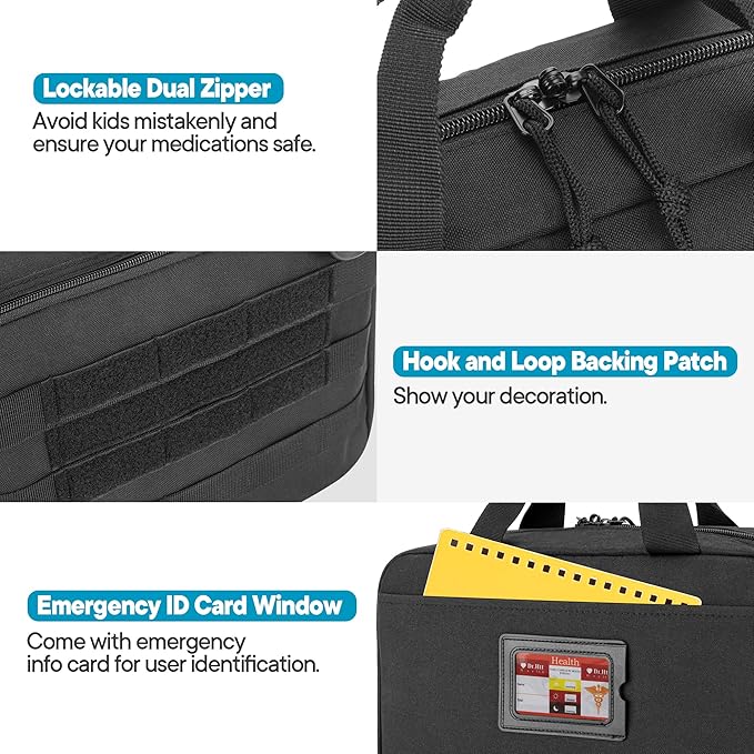 Damero Pill Bottle Organizer, Travel Medicine Bag Medication Organizer Storage for Pills Bottles and Medical Supplements, Black(Bag ONLY)
