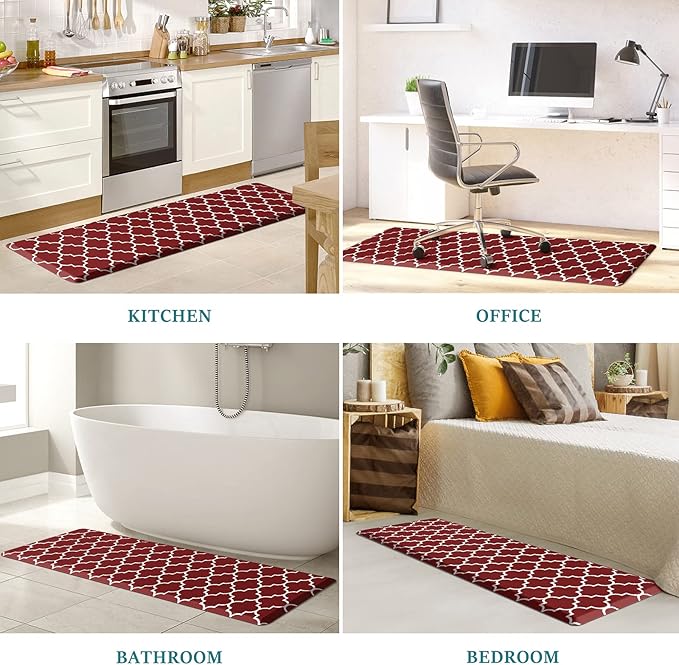 WISELIFE Kitchen Mat Cushioned Anti-Fatigue Kitchen Rug,17.3"x 60",Non Slip Waterproof Kitchen Mats and Rugs Heavy Duty PVC Ergonomic Comfort Mat for Kitchen, Floor Home, Office, Sink, Laundry,Red