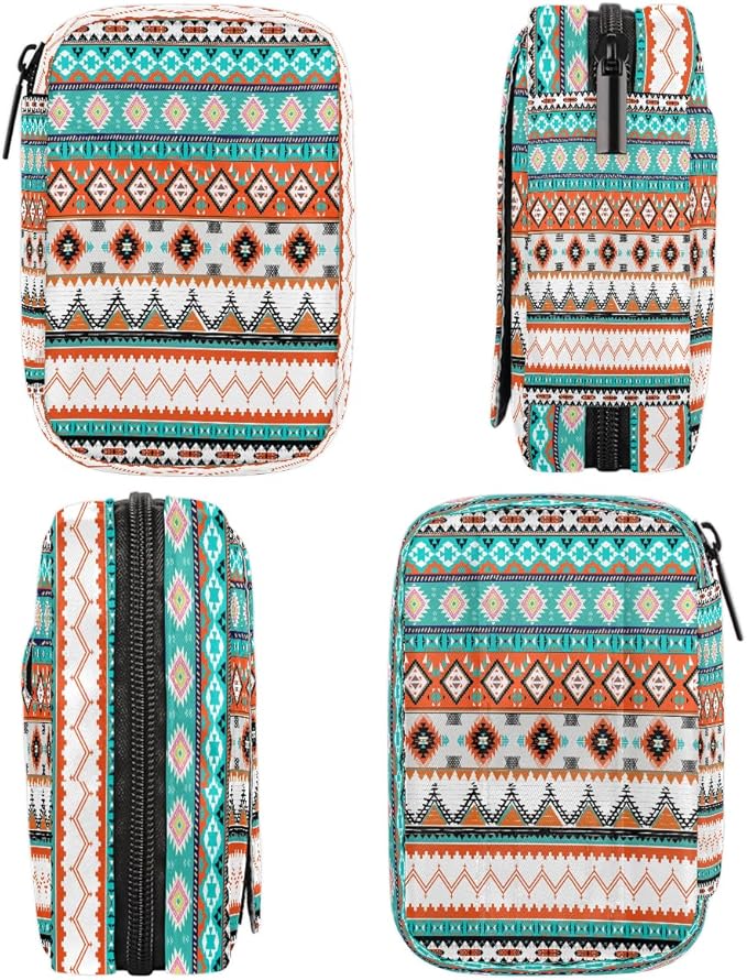 Aztec Western Ethnic Pill Box Small Travel Organizer 7 Day Weekly Geometric Medicine Case Cute Compact Size Vitamin Container Portable Pill Holder Bag with Zipper