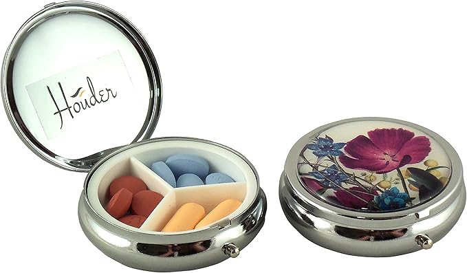 Designer Pill Box by Houder - Decorative Pill Case with Gift Box - Carry Your Meds in Style (Violets)