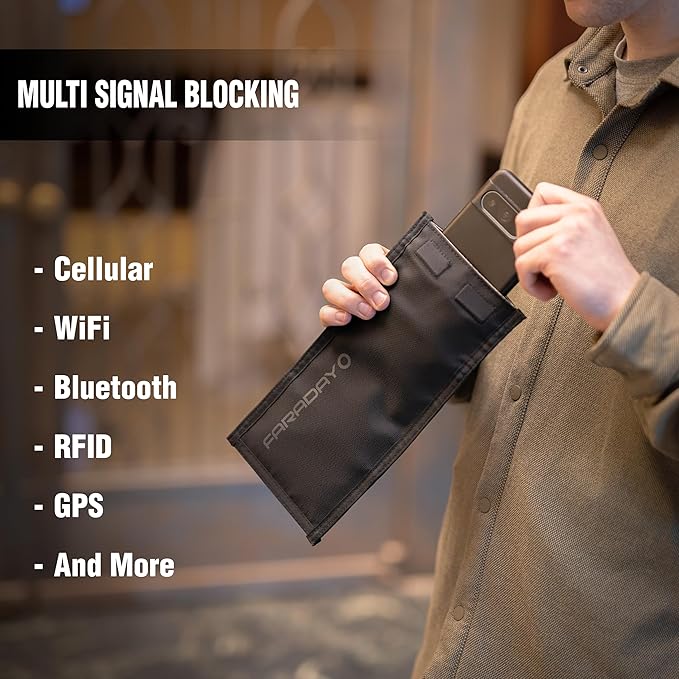 Faraday Defense Faraday Bag Jacket Pro | Magnetic Closure, Shielding - Law Enforcement & Military, Travel & Data Security, Privacy, Anti-Tracking Anti-Hacking Black (Phone Vertical XL)