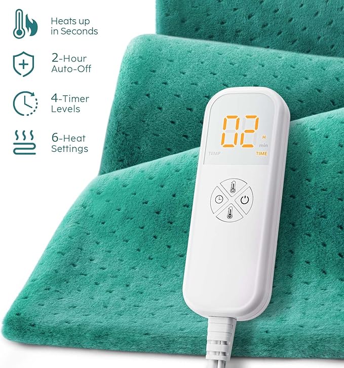Heating Pad for Back Pain & Cramps - Ultimate Pain Relief & Versatile Gift for Women, Men, Dad, Mom - Ideal for Christmas, Father's Day, Mother's Day - Soft Machine Wash Fabric, King Size 12"x24"