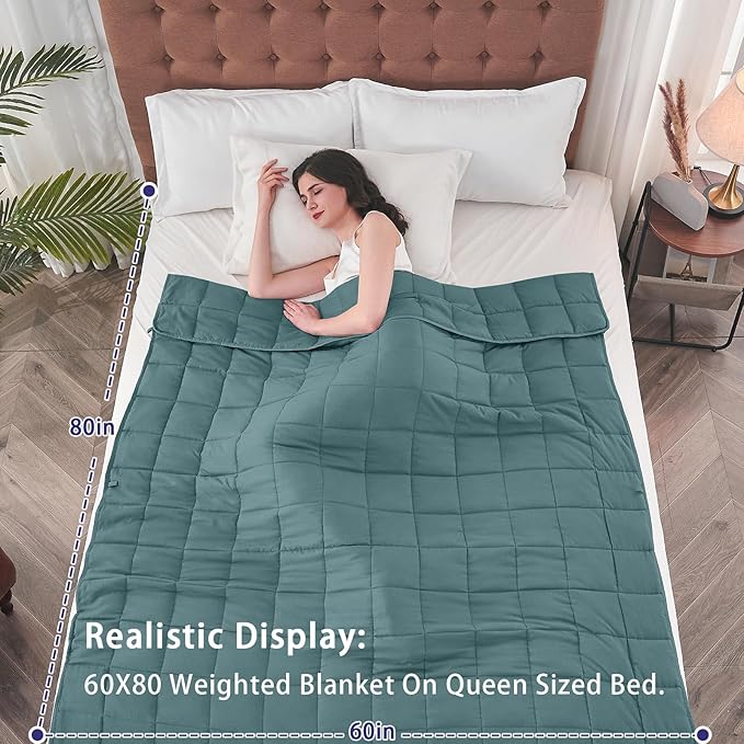 yescool Weighted Blanket for Adults (18 lbs, 60" x 80", Teal) Cooling Heavy Blanket for Sleeping Perfect for 170-190 lbs, Queen Size Breathable Blanket with Premium Glass Bead, Machine Washable