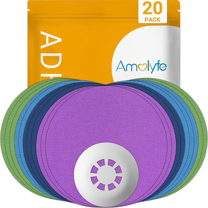 Libre 3 Sensor Covers Waterproof, 20-Pack Amolyfe Freestyle Libre 3 Covers, Bump-Proof with Hard Cap, Waterproof Breathable Medical CGM Adhesive Patches, 14-Day CGM Protection (Rainbow Purple)