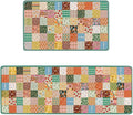 Anti Fatigue Kitchen Rugs Set of 2, Boho Kitchen Mats for Floor, Stitched Floral Kitchen Decor, Anti-Slip and Anti-Fatigue Foam Standing Mat, 17x30 Inch Sink Mat+17x48 Inch Runner Rug Sapphire