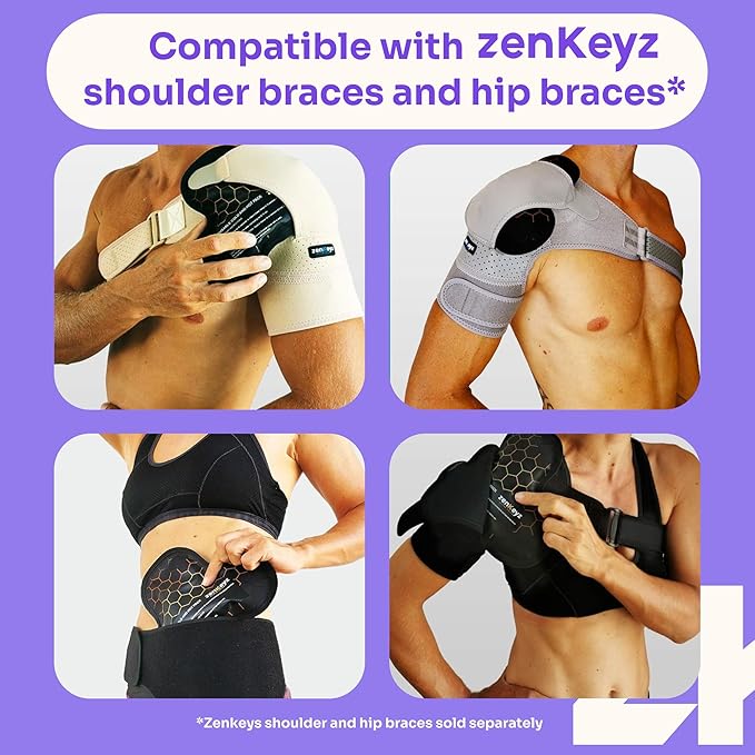 ZENKEYZ Reusable Gel Shoulder Ice Pack - 8x10 Inch, Black, Pack of 1 - Hot & Cold Therapy for Injuries - Flexible Knee Ice Wrap - Ankle Wrap & Back Pain Support Sport Gift for Athletes and Seniors