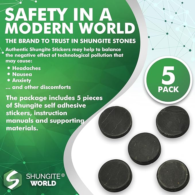 5 pcs Authentic Shungite Stickers Unpolished 30 mm / 1.18" Genuine Healing Energy Stone Protection Plate for Cell Phone Case Tablet Laptop Computer Noble Gemstone Protector Crystal