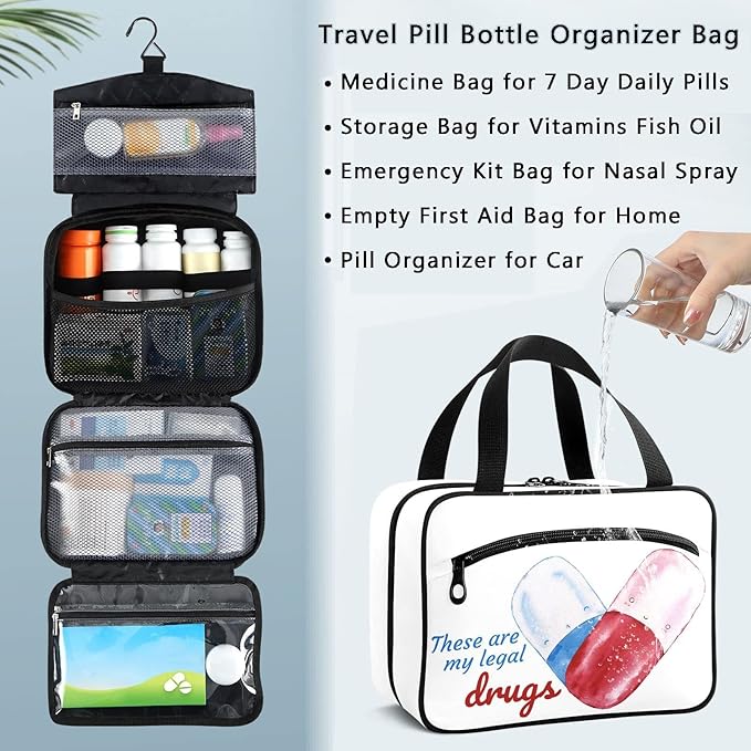Naanle Pill Organizer Bag Travel Pill Bottle Medicine Organizer Home Storage Medication Bag for Vitamin Supplements, My Legal Drugs Empty First Aid Bag for Car Camping