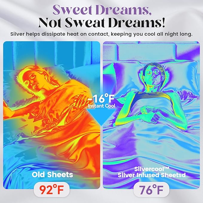 Silver Infused Bed Sheets Set, Cooling Eucalyptus Sheets, 3X Freshness Sleep and Odors Free for Hot Sleepers, Softer Breathable Than Silk Sheets (White, King, No Flat Sheet)